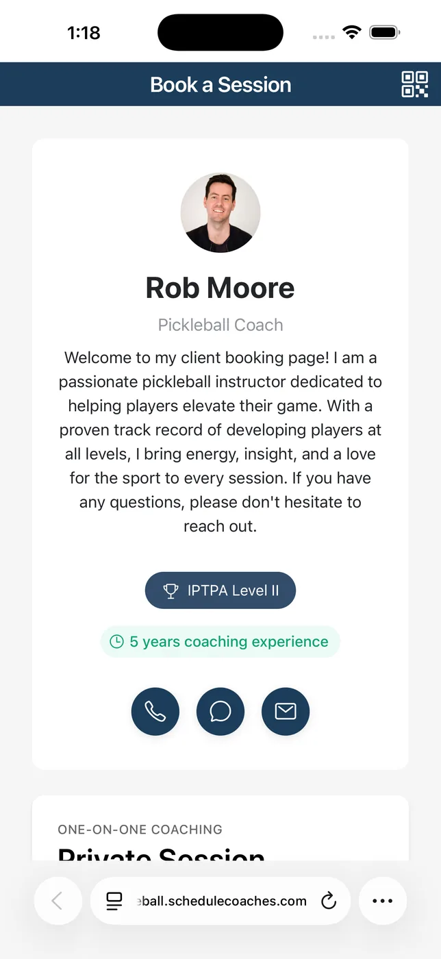 Booking page